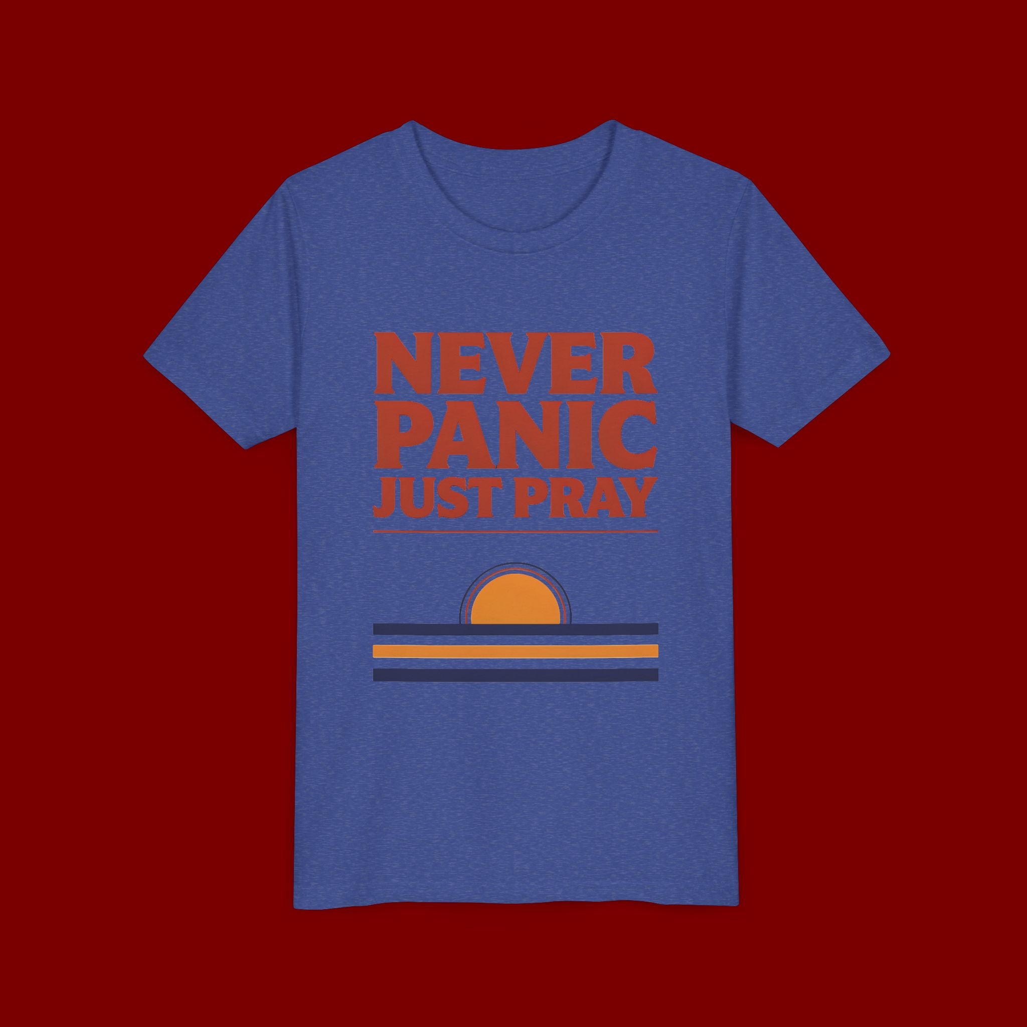 Youth Tee — "Never Panic Just Pray" Retro Sunset Kids T-Shirt