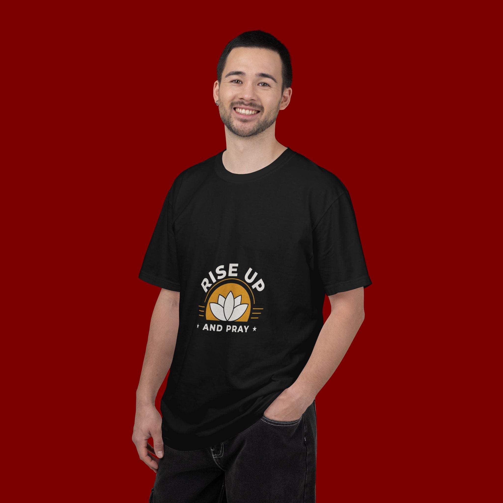 Rise Up and Pray T-Shirt — Spiritual Faith Graphic Tee with Lotus