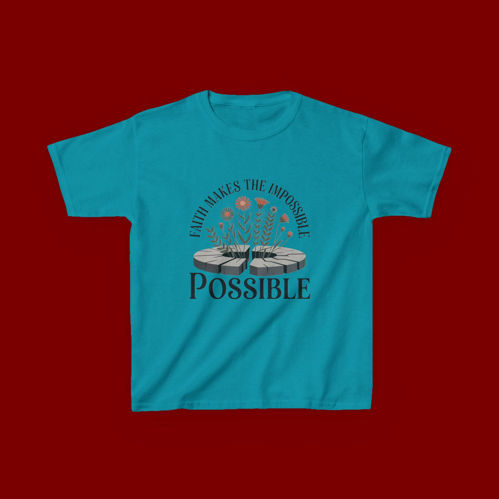 Kids Tee — “Faith Makes the Impossible Possible” Floral Inspirational Shirt