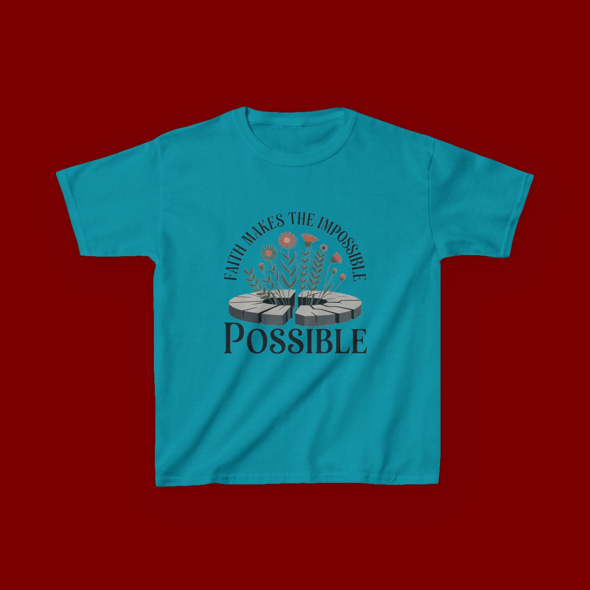 Kids Tee — “Faith Makes the Impossible Possible” Floral Inspirational Shirt