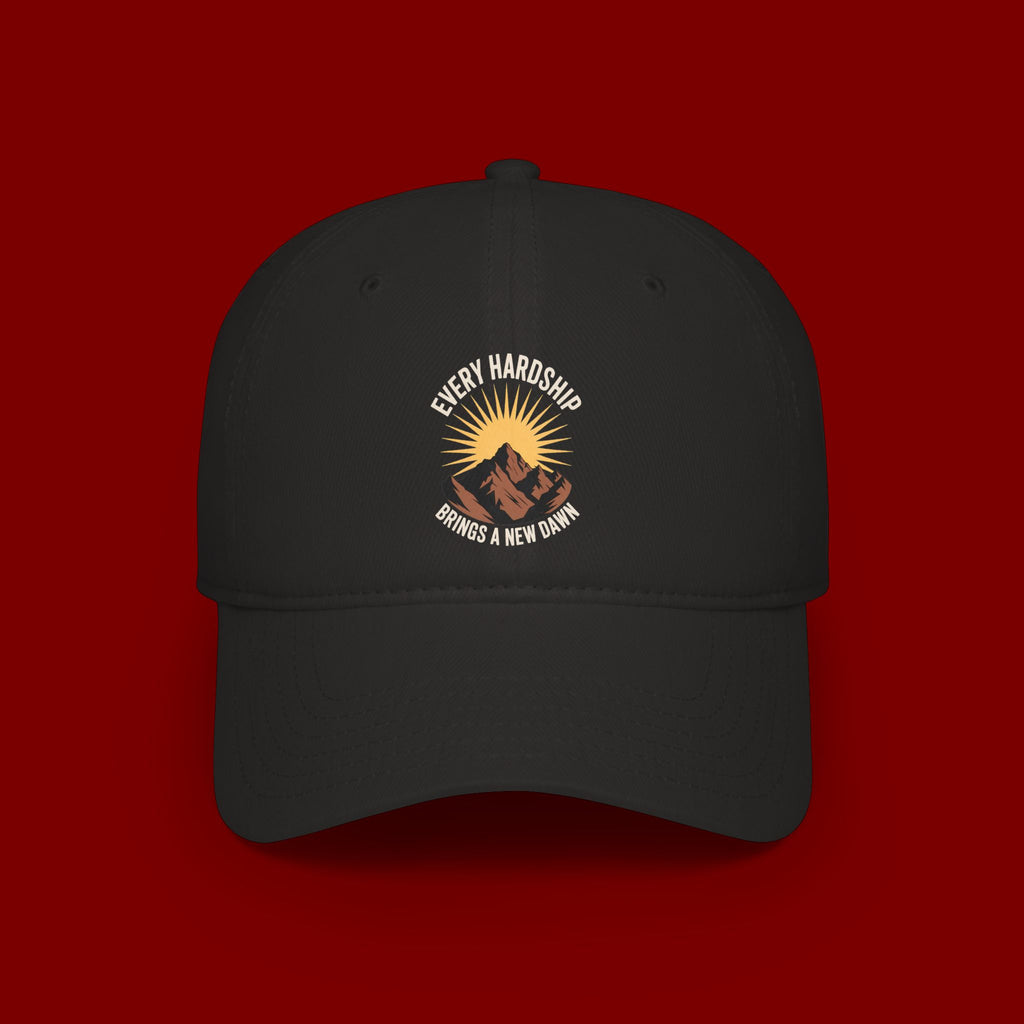 Low Profile Baseball Cap — 'Every Hardship Brings a New Dawn' Sunrise Mountain Embroidered Hat