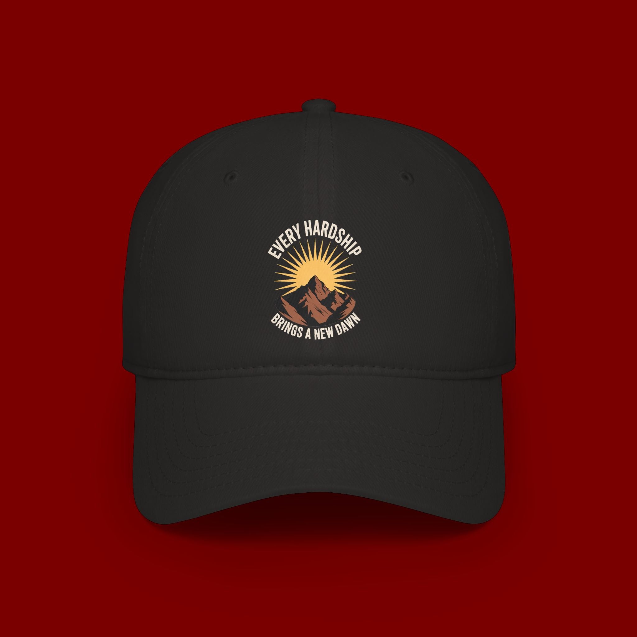 Low Profile Baseball Cap — 'Every Hardship Brings a New Dawn' Sunrise Mountain Embroidered Hat