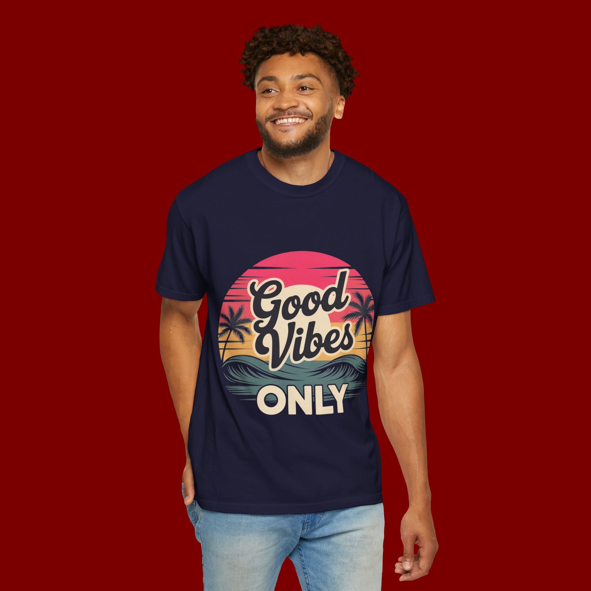 Good Vibes Only T-Shirt — Retro Sunset Palm Tee