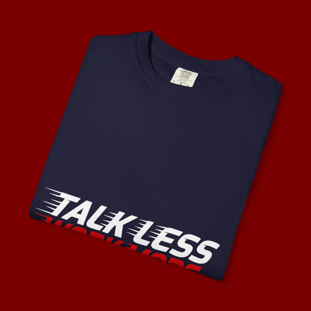 Work More Graphic T-Shirt — Bold Red Minimalist Slogan Tee