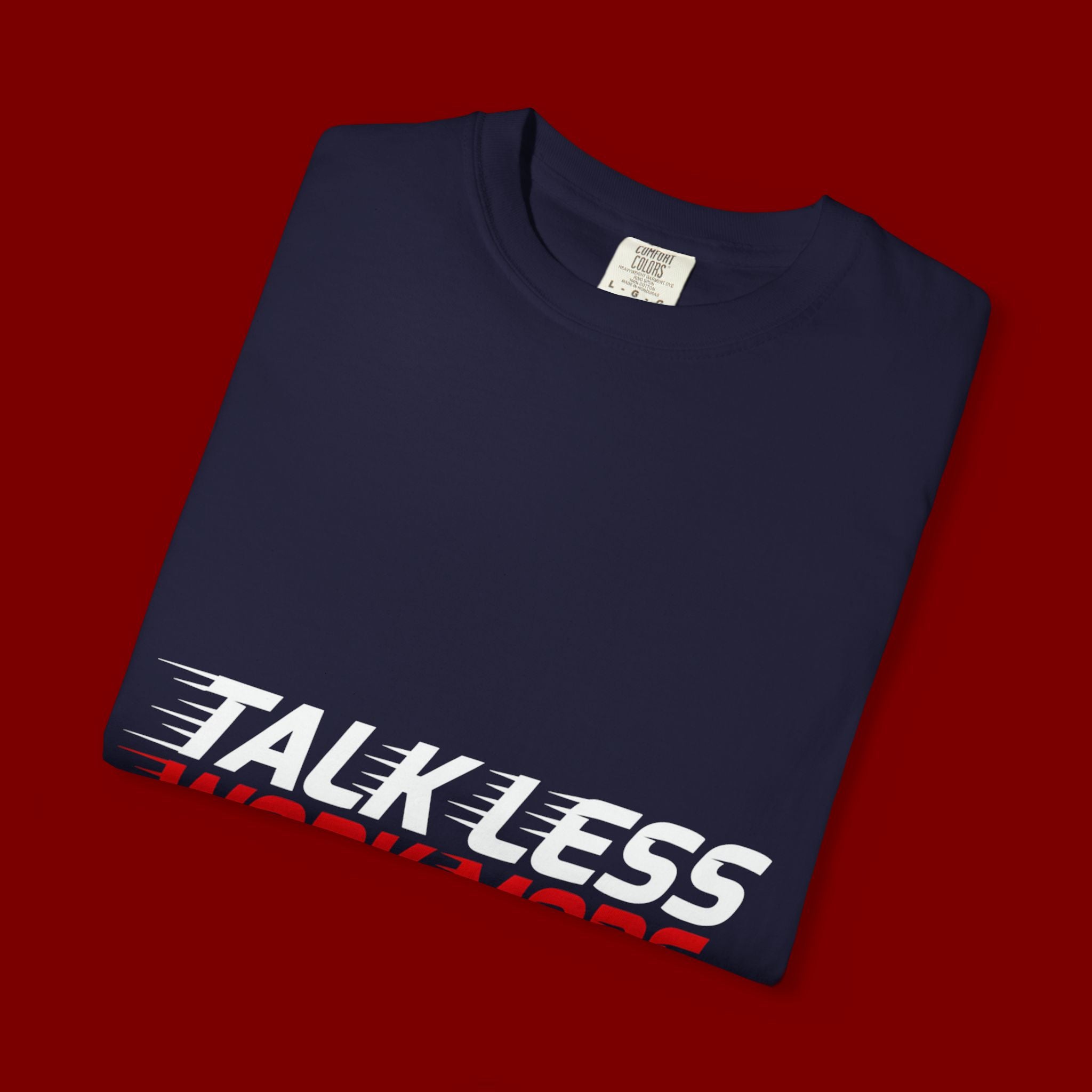 Work More Graphic T-Shirt — Bold Red Minimalist Slogan Tee