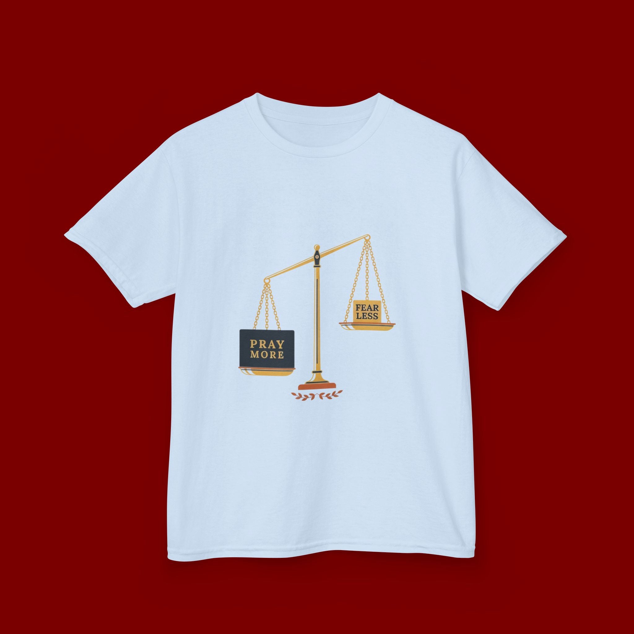 Kids Tee — Scales Design with 'Pray More' & 'Fear Less' Inspirational Graphic