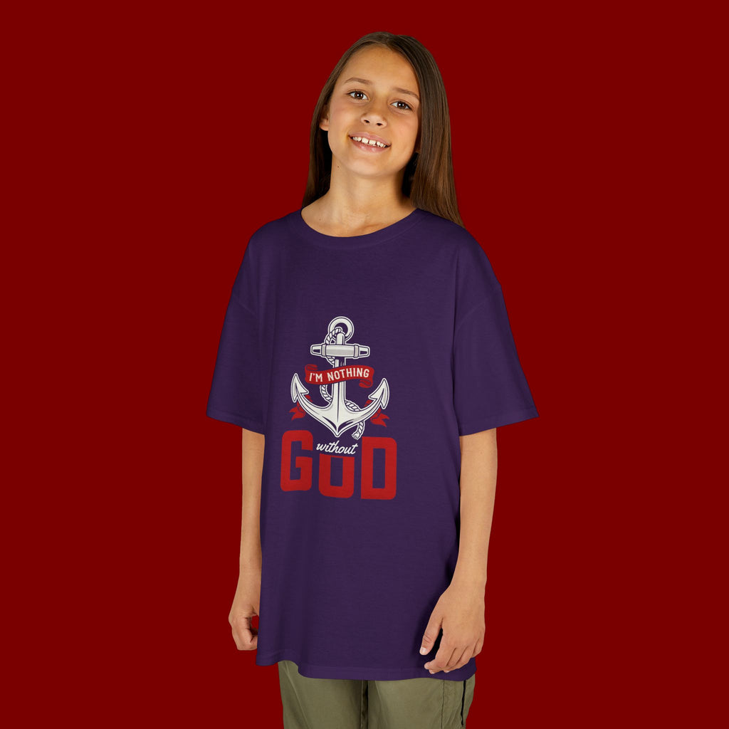 Kids Anchor T‑Shirt – "I'm Nothing Without God" Christian Tee for Boys & Girls