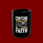 Contend for the Faith Black Mug – Inspirational Boxing Gloves Religious Coffee Cup (11oz/15oz)