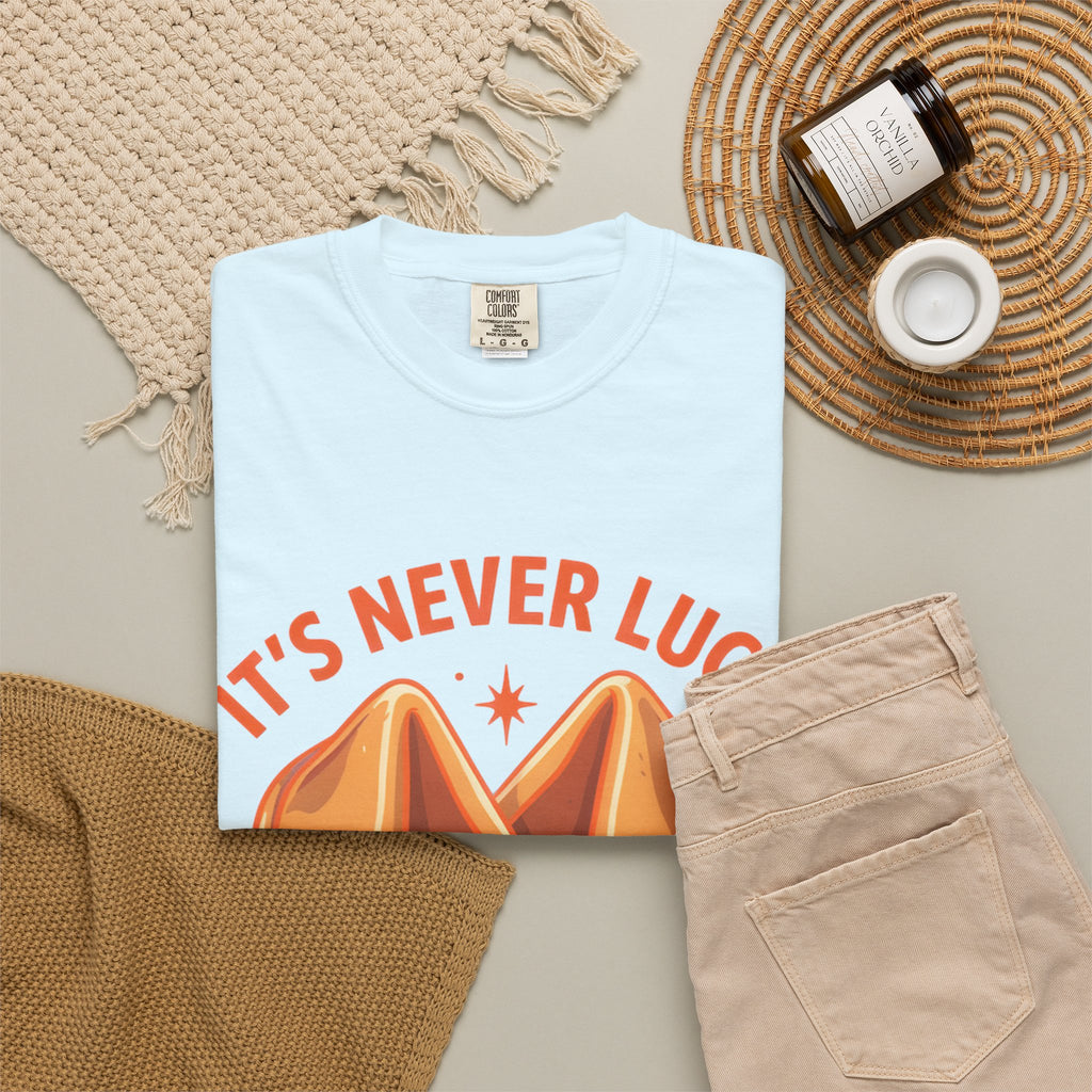Christian Graphic T-Shirt — “It’s Never Luck, It’s Always God” Fortune Cookie Design