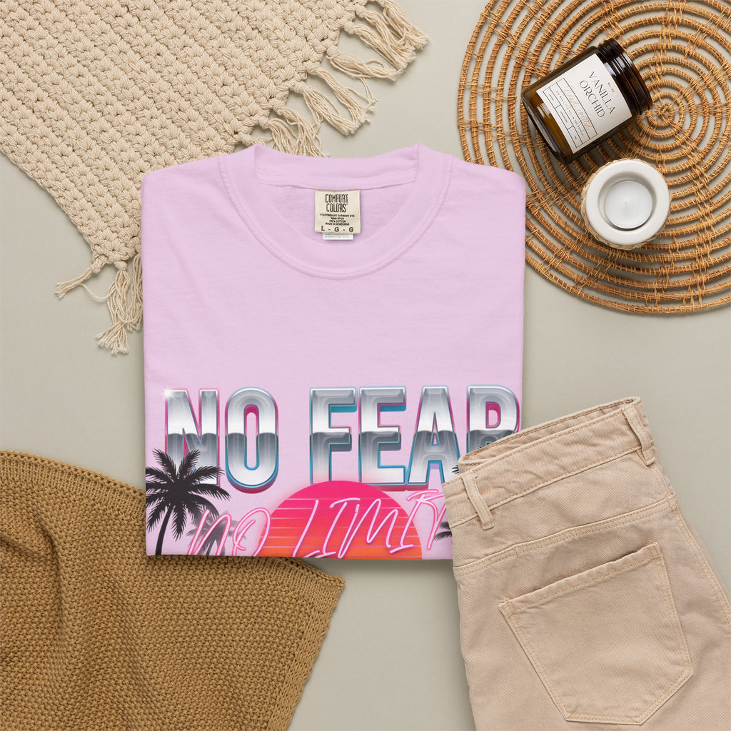 No Fear, No Excuses T-Shirt — Retro Sunset Palm Graphic Tee