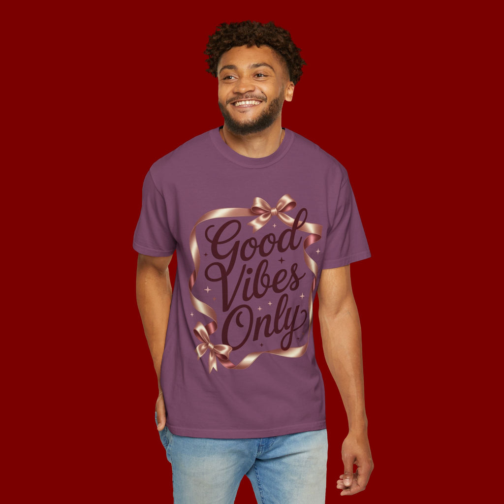 Good Vibes Only T-Shirt — Positive Message Graphic Tee with Ribbon Design