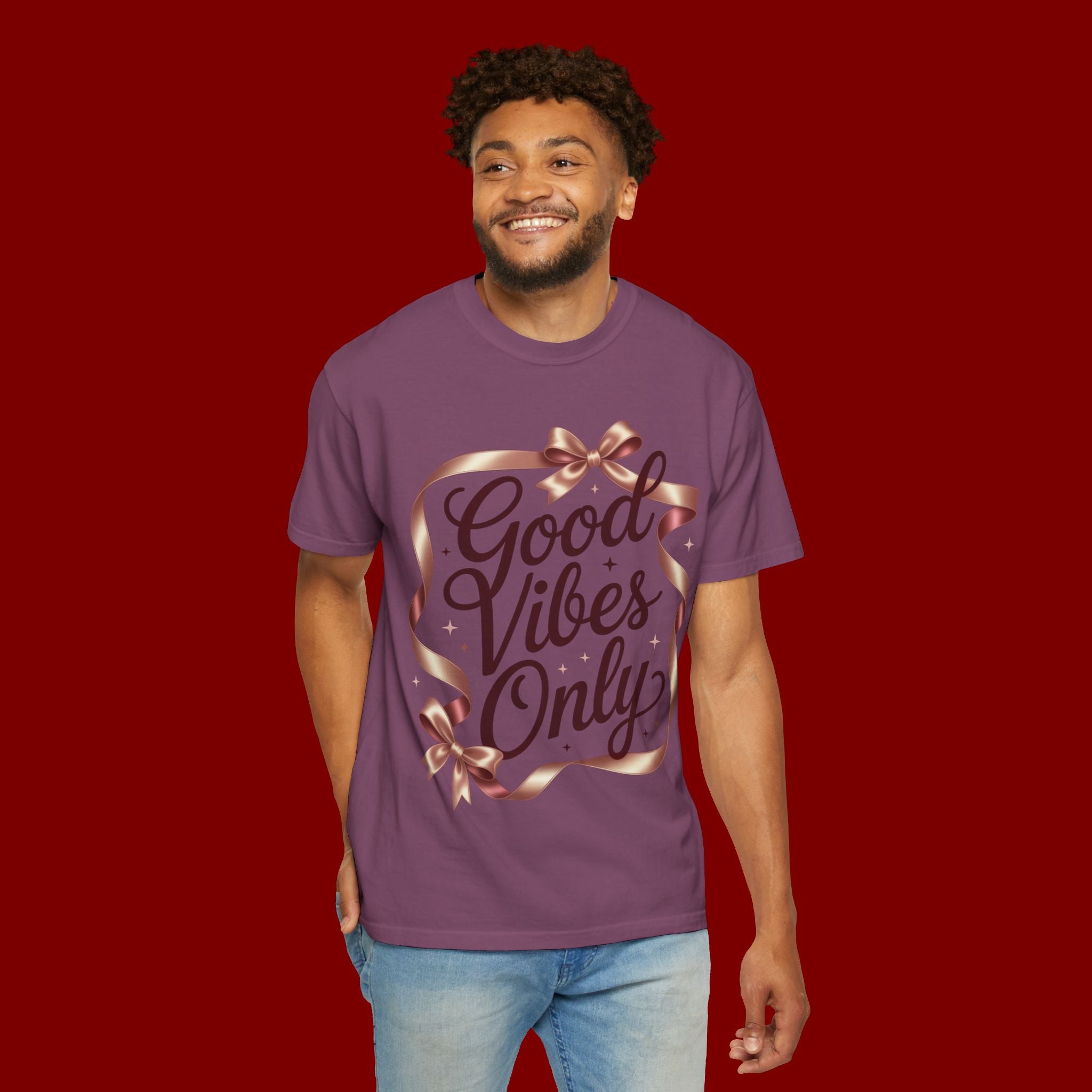 Good Vibes Only T-Shirt — Positive Message Graphic Tee with Ribbon Design