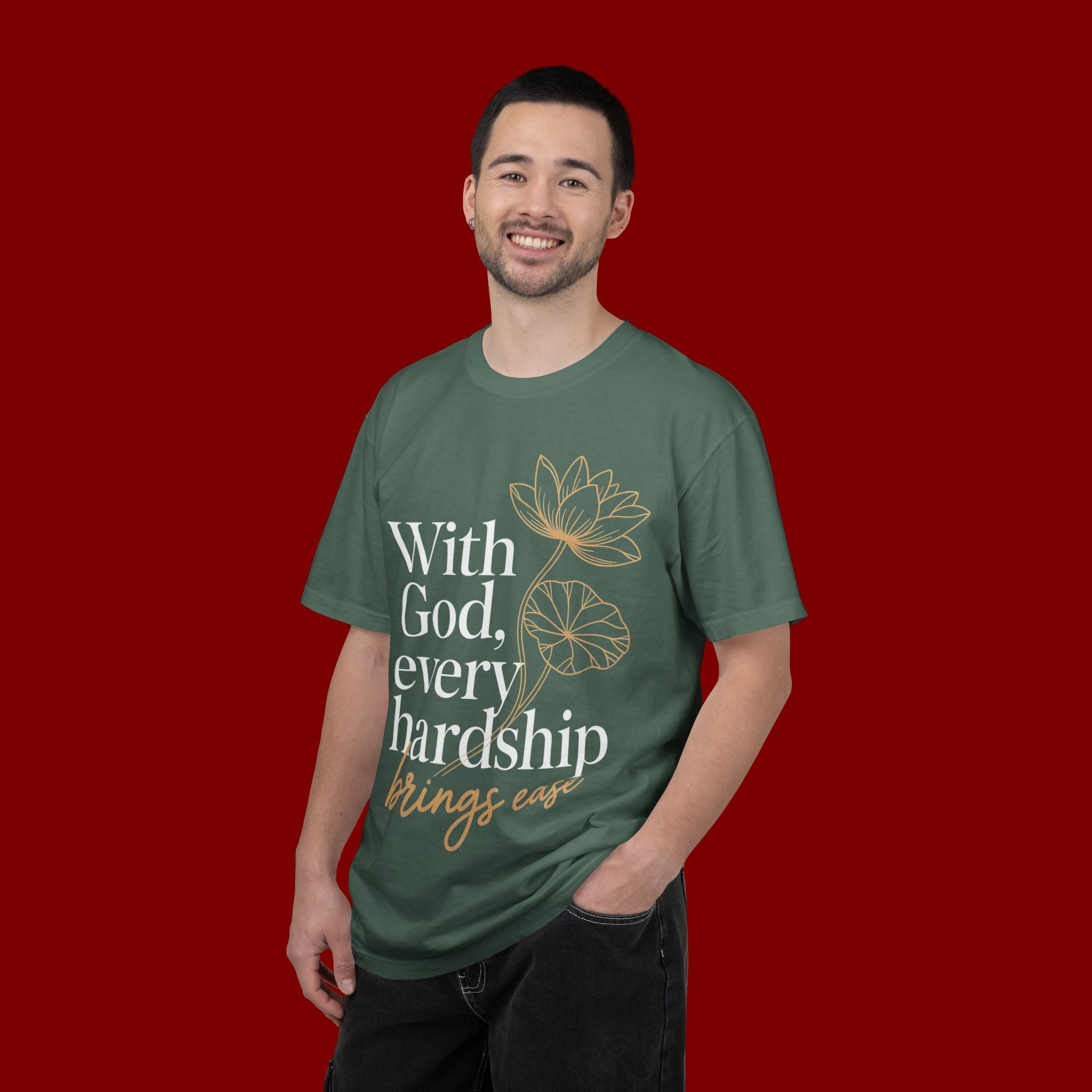 Faith T-Shirt — "With God, every hardship brings ease" Inspirational Christian Tee
