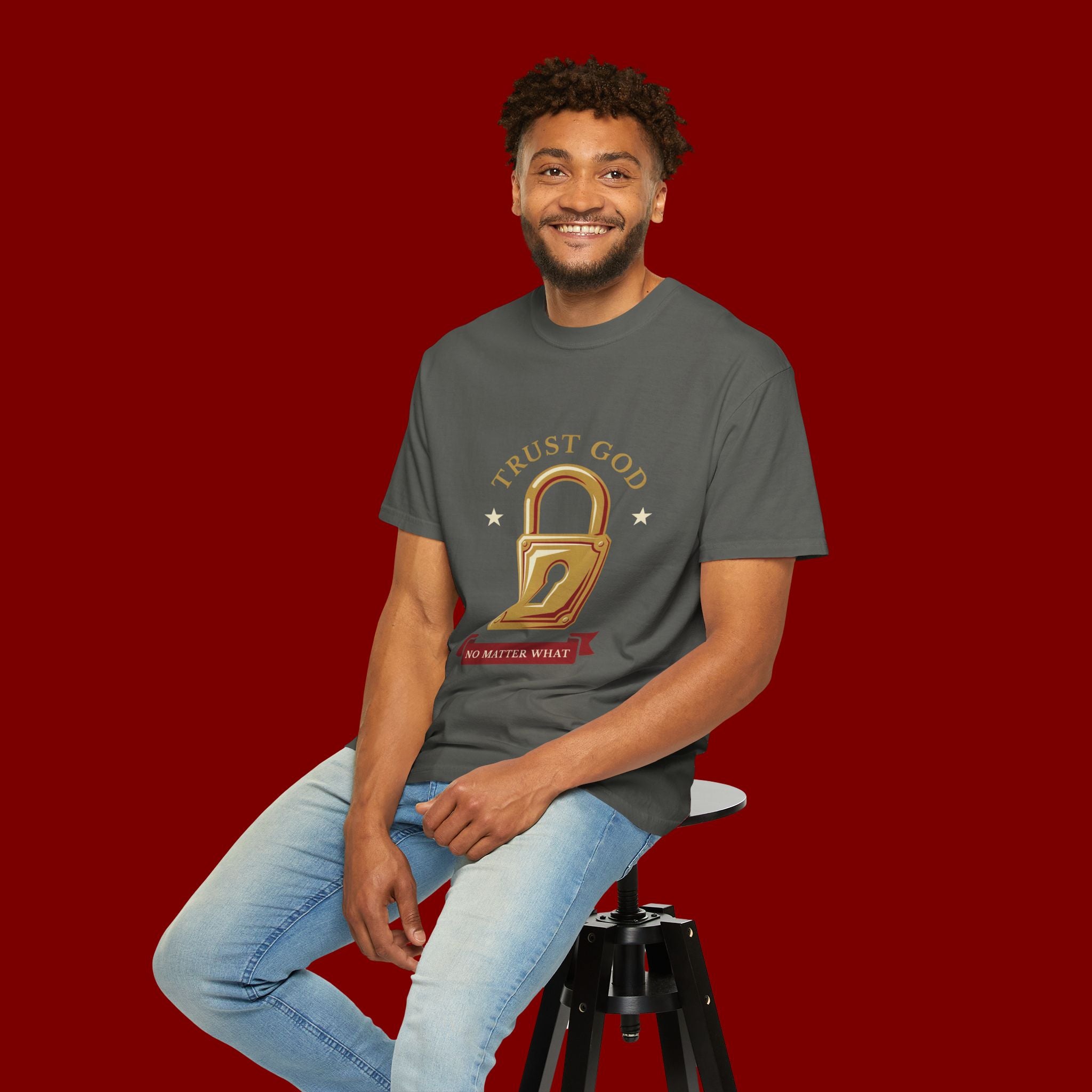 Trust God Padlock T-Shirt — "No Matter What" Christian Faith Tee