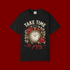 Take Time to Pray Pocket Watch T-Shirt — Faith-Based Floral Christian Tee