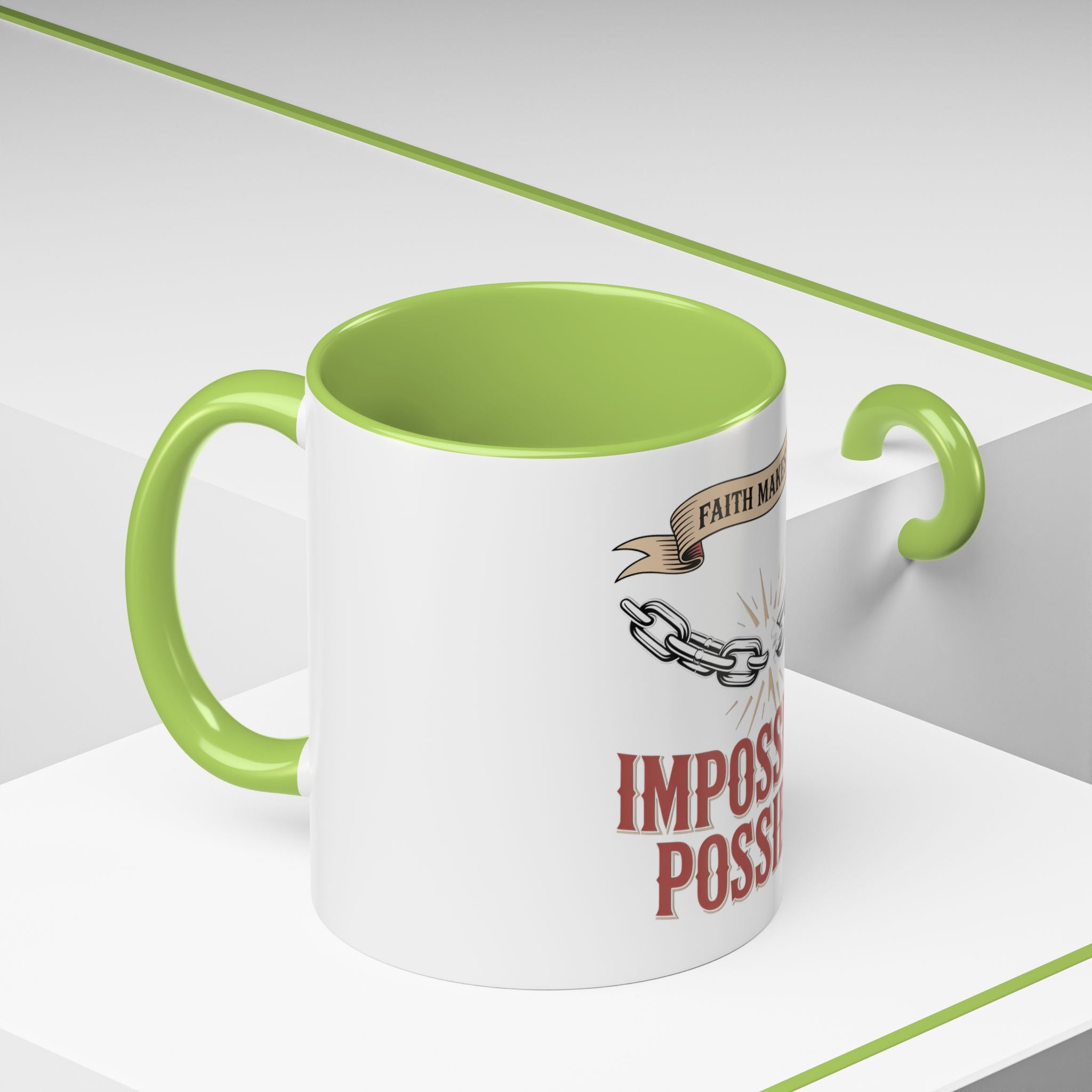 Accent Coffee Mug — "Faith Makes the Impossible Possible" Inspirational Ceramic Mug