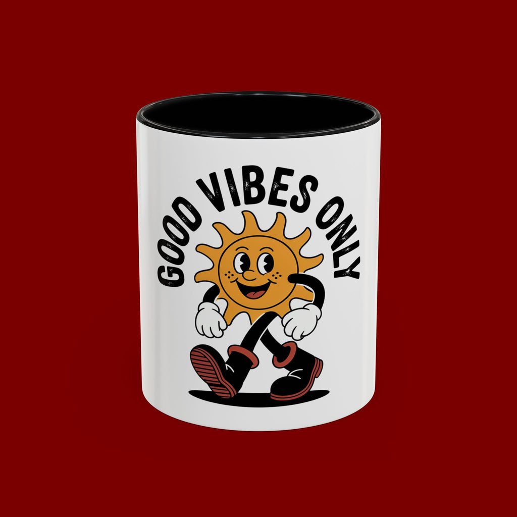 Good Vibes Only Coffee Mug - Retro Sun Cartoon Accent Mug (11/15oz)