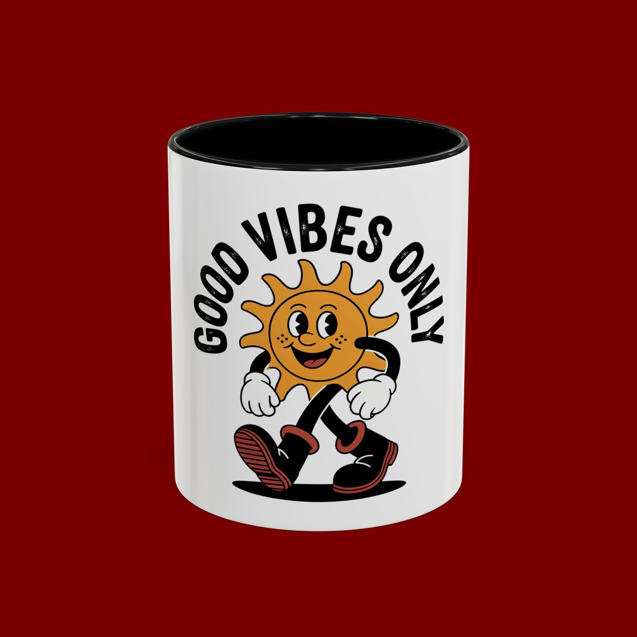 Good Vibes Only Coffee Mug - Retro Sun Cartoon Accent Mug (11/15oz)