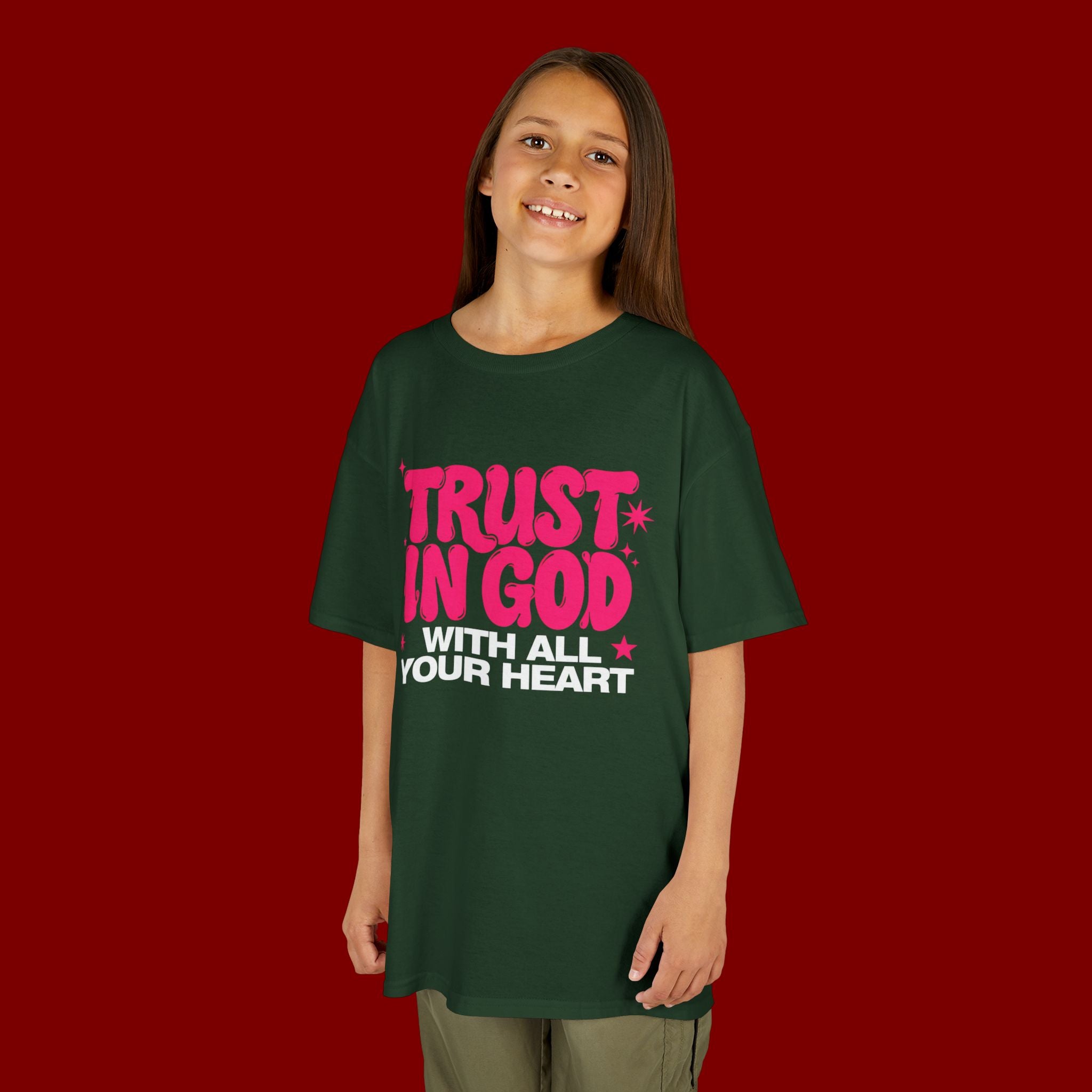 Kids Tee — "Trust in God" Pink Faith Graphic Shirt