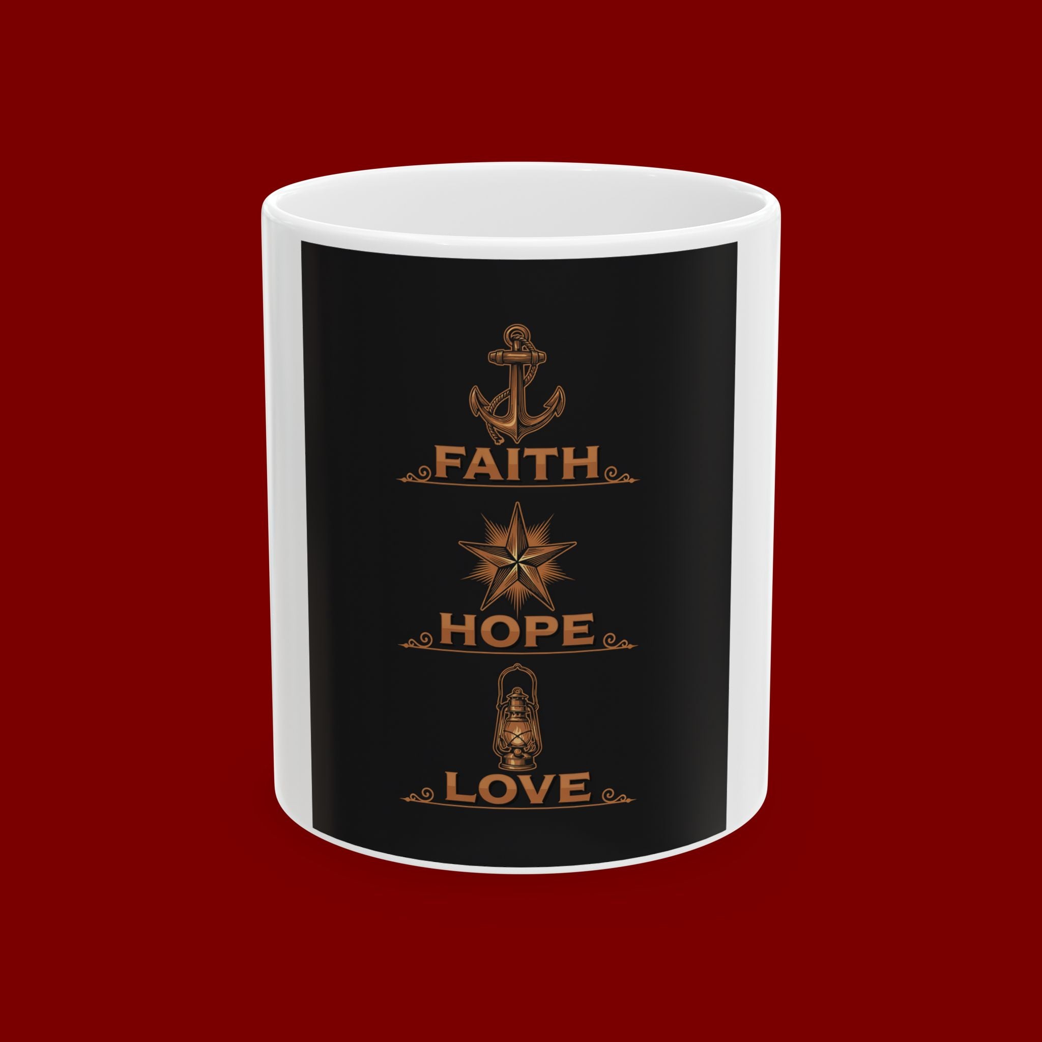 Faith Hope Love Ceramic Mug — Inspirational Religious Coffee Cup (11oz/15oz)