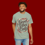 Good Vibes Only T-Shirt — Positive Message Graphic Tee with Ribbon Design