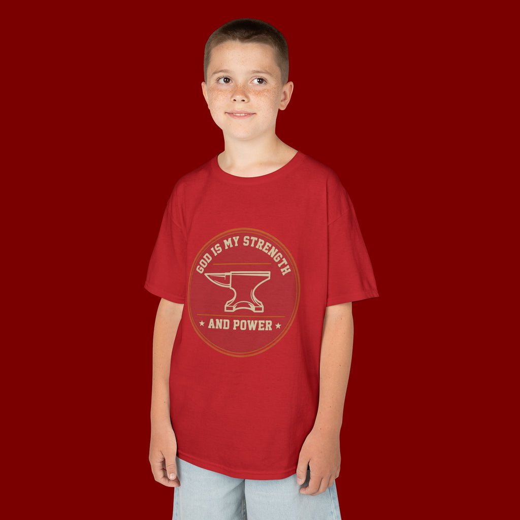 Kids Tee — "God Is My Strength and Power" Anvil & Anvil-Forge Christian Youth Shirt