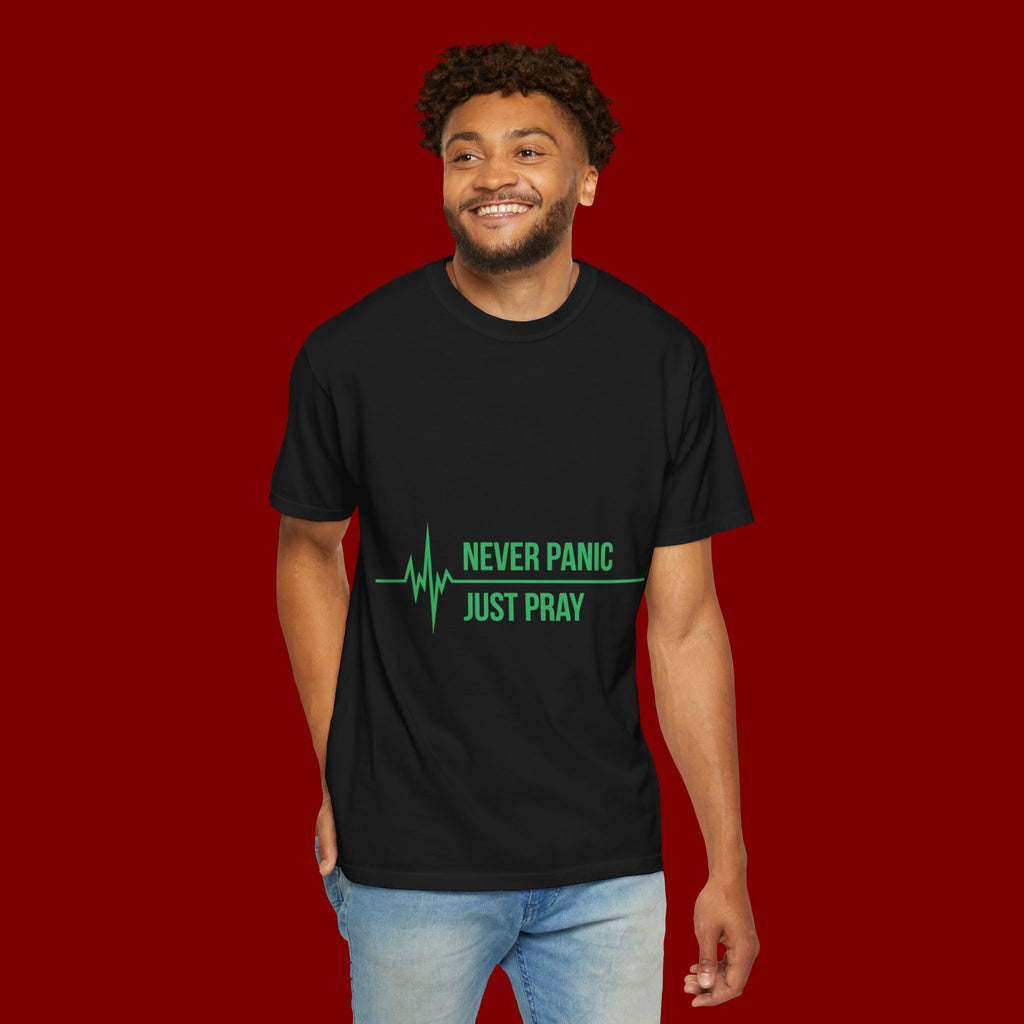 Prayer Tee — "Never Panic Just Pray" Graphic T-Shirt
