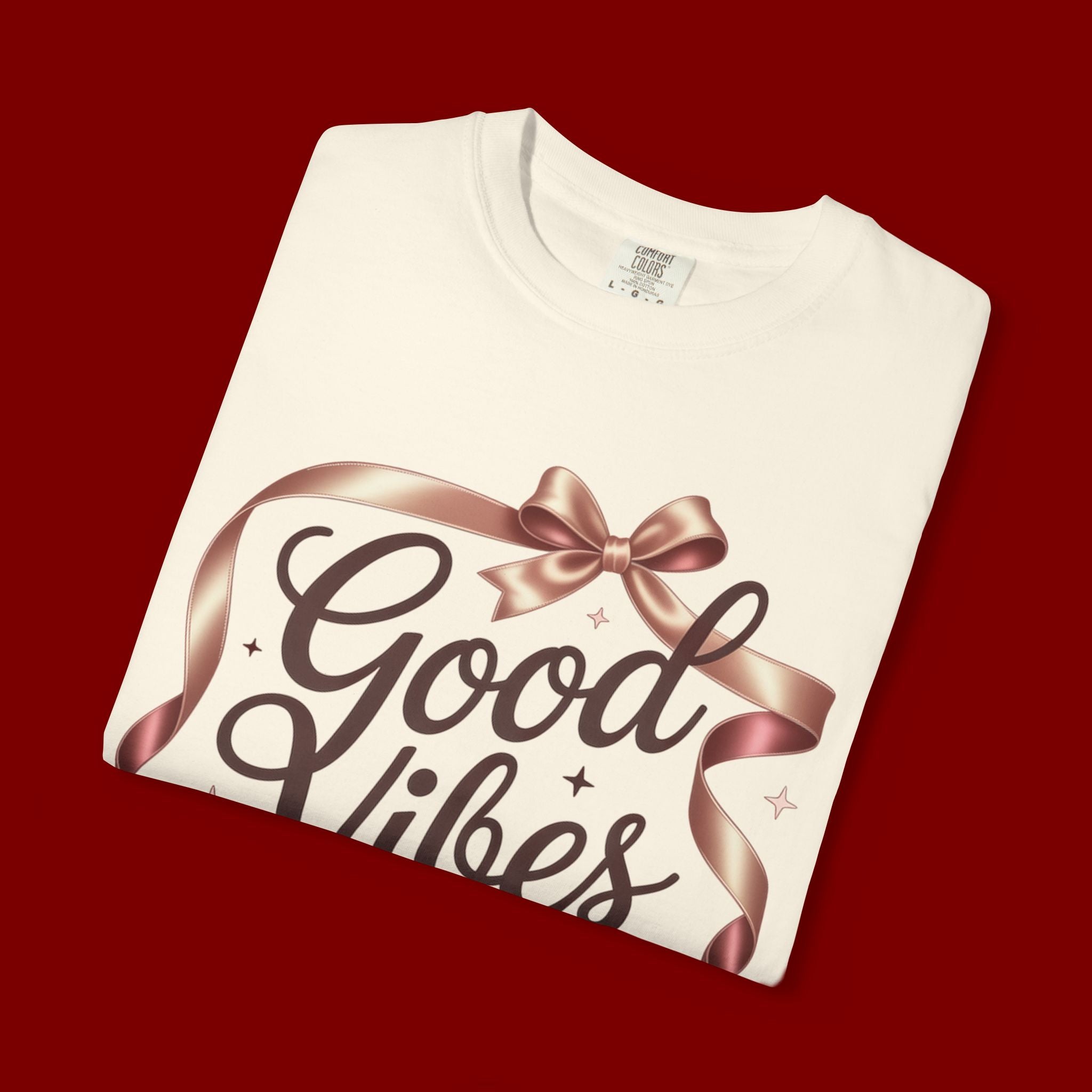 Good Vibes Only T-Shirt — Positive Message Graphic Tee with Ribbon Design