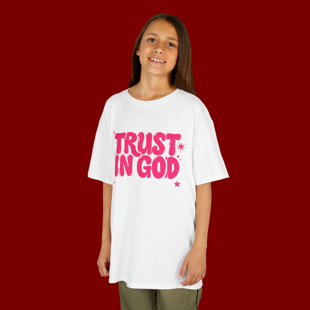 Kids Tee — "Trust in God" Pink Faith Graphic Shirt