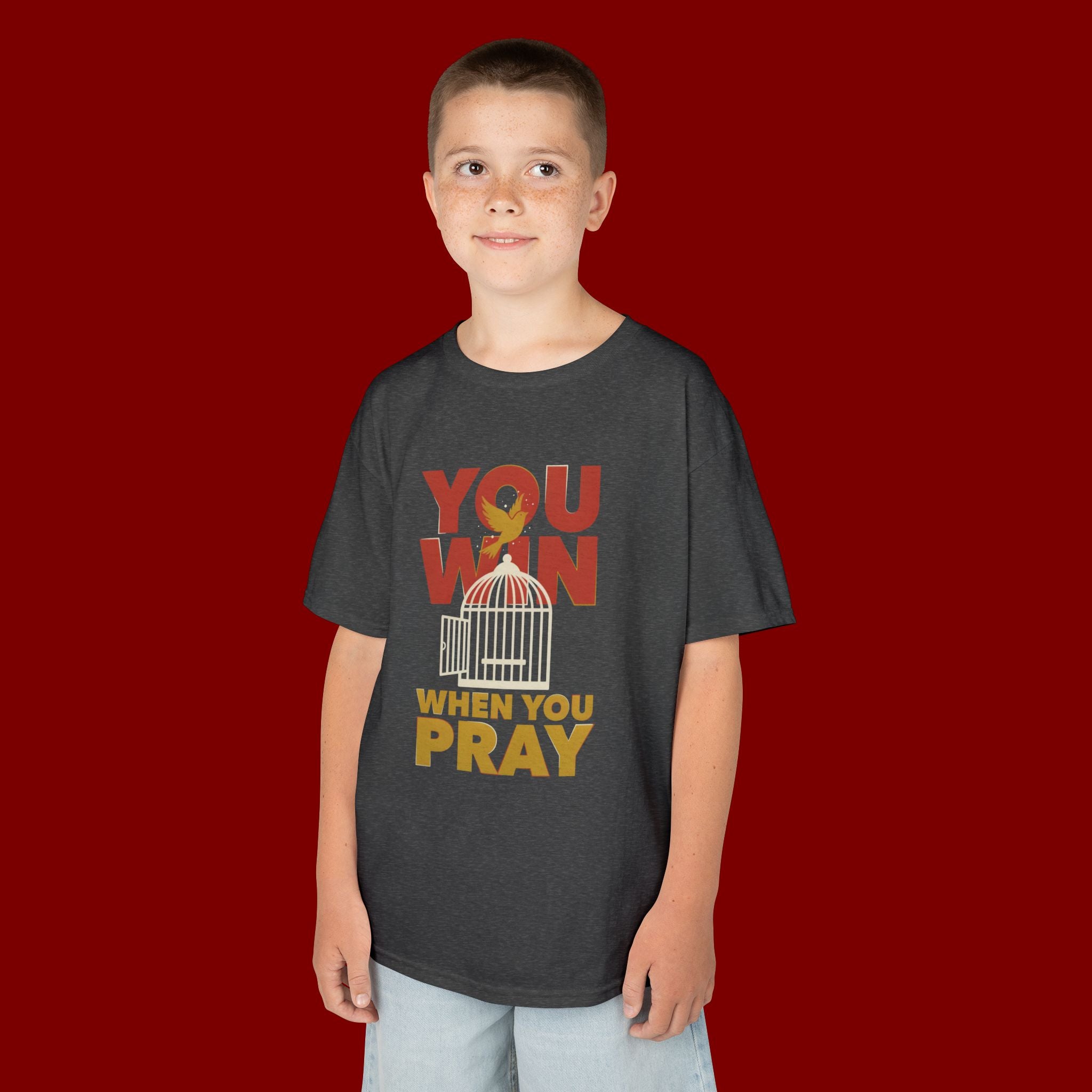 Kids Tee — "You Win When You Pray" Inspirational Christian Shirt