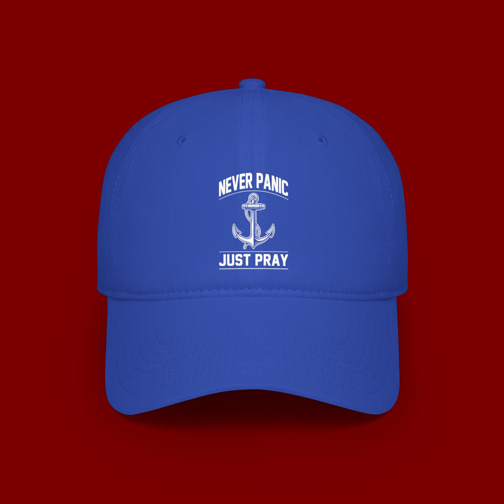Never Panic Just Pray Anchor Baseball Cap — Faith-Inspired Low Profile Hat