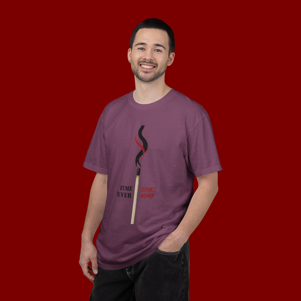Matchstick Graphic Tee — "Time Never" Minimalist Smoky Design