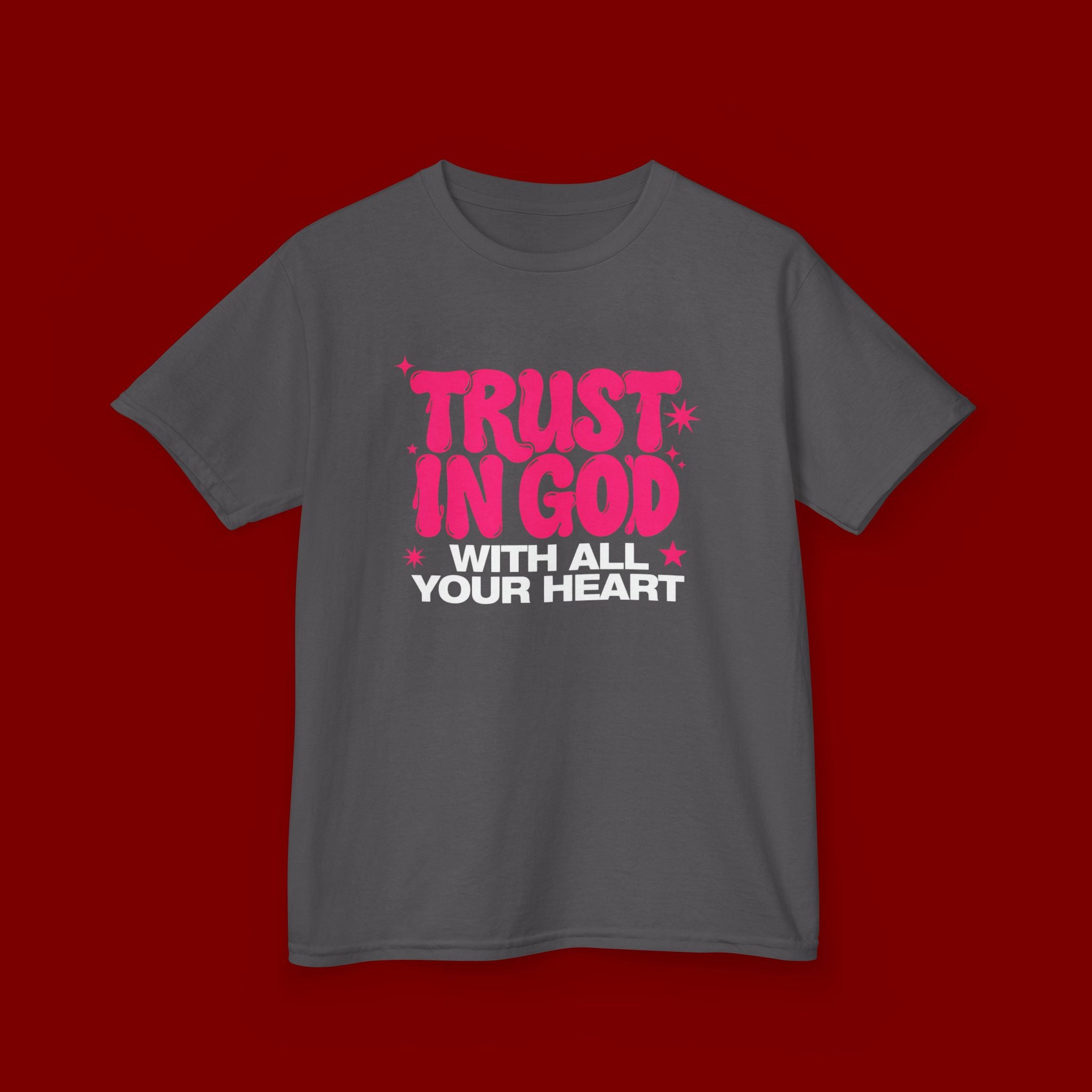 Kids Tee — "Trust in God" Pink Faith Graphic Shirt