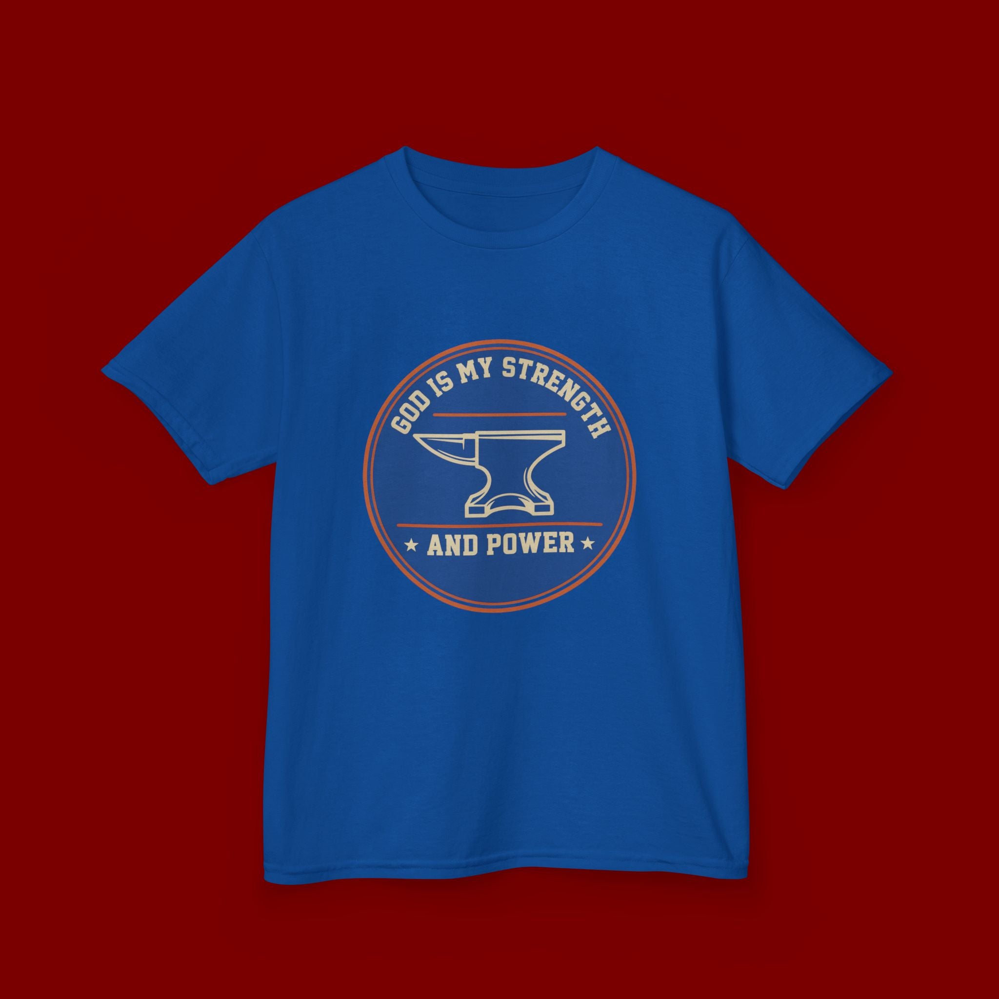 Kids Tee — "God Is My Strength and Power" Anvil & Anvil-Forge Christian Youth Shirt