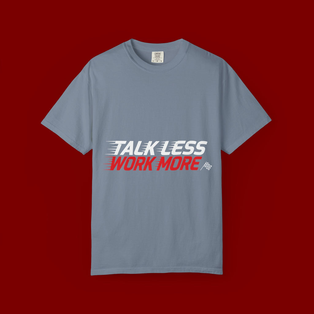 Work More Graphic T-Shirt — Bold Red Minimalist Slogan Tee