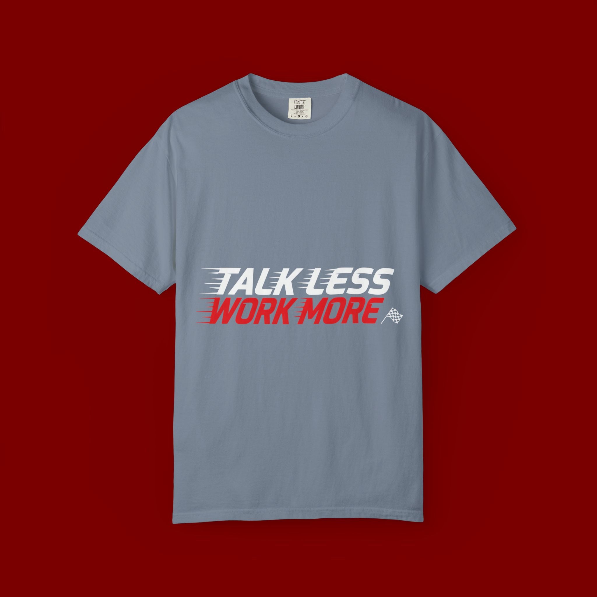 Work More Graphic T-Shirt — Bold Red Minimalist Slogan Tee