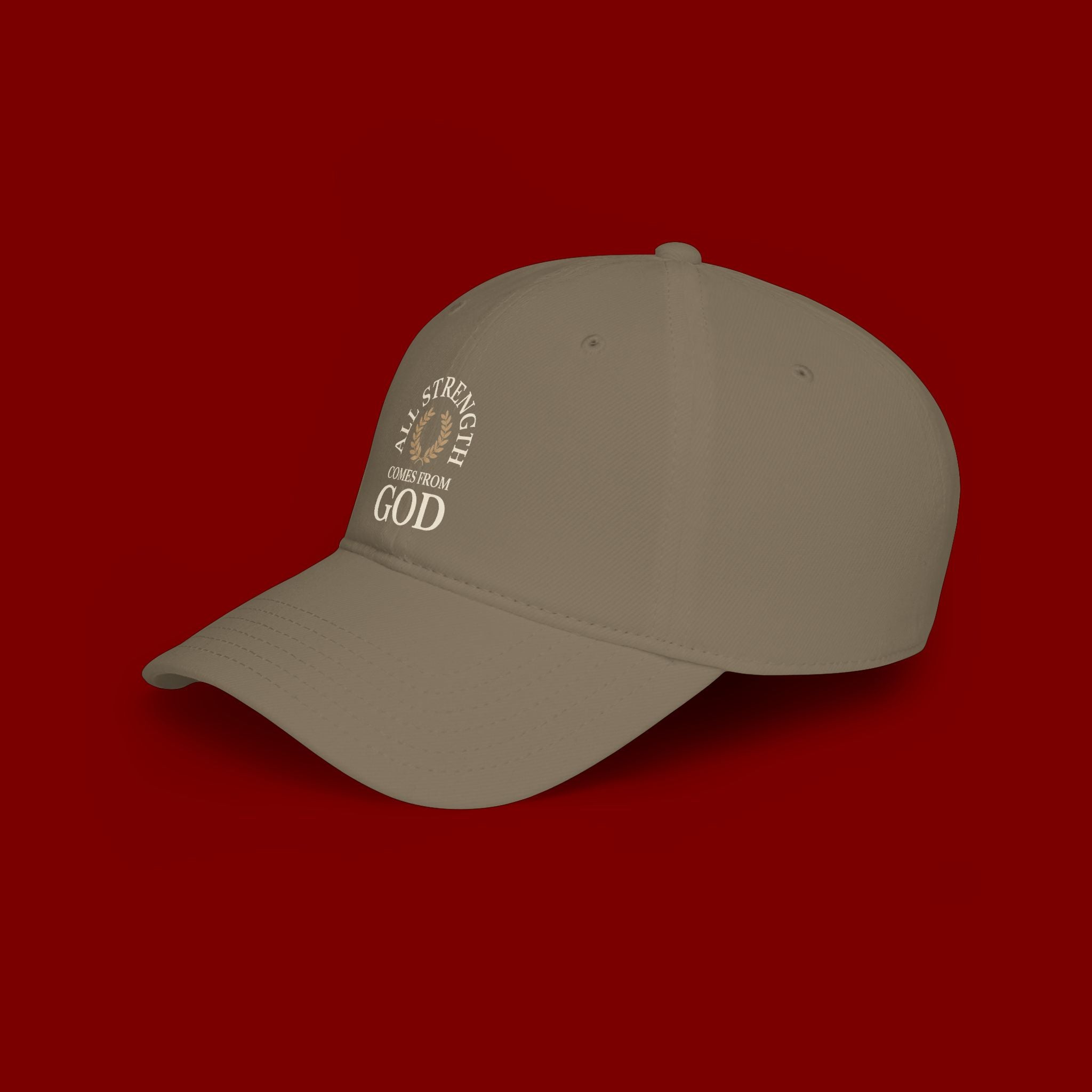 Baseball Cap — "All Strength Comes From God" Embroidered Faith Hat