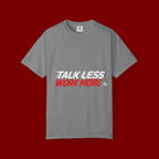 Work More Graphic T-Shirt — Bold Red Minimalist Slogan Tee