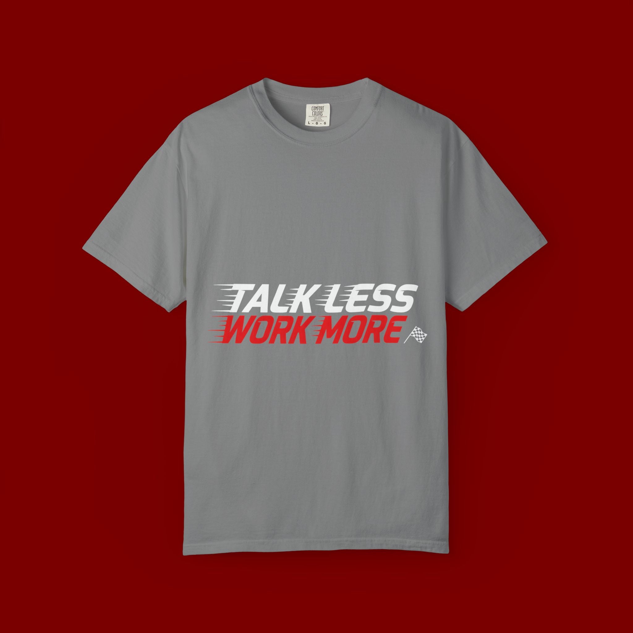 Work More Graphic T-Shirt — Bold Red Minimalist Slogan Tee