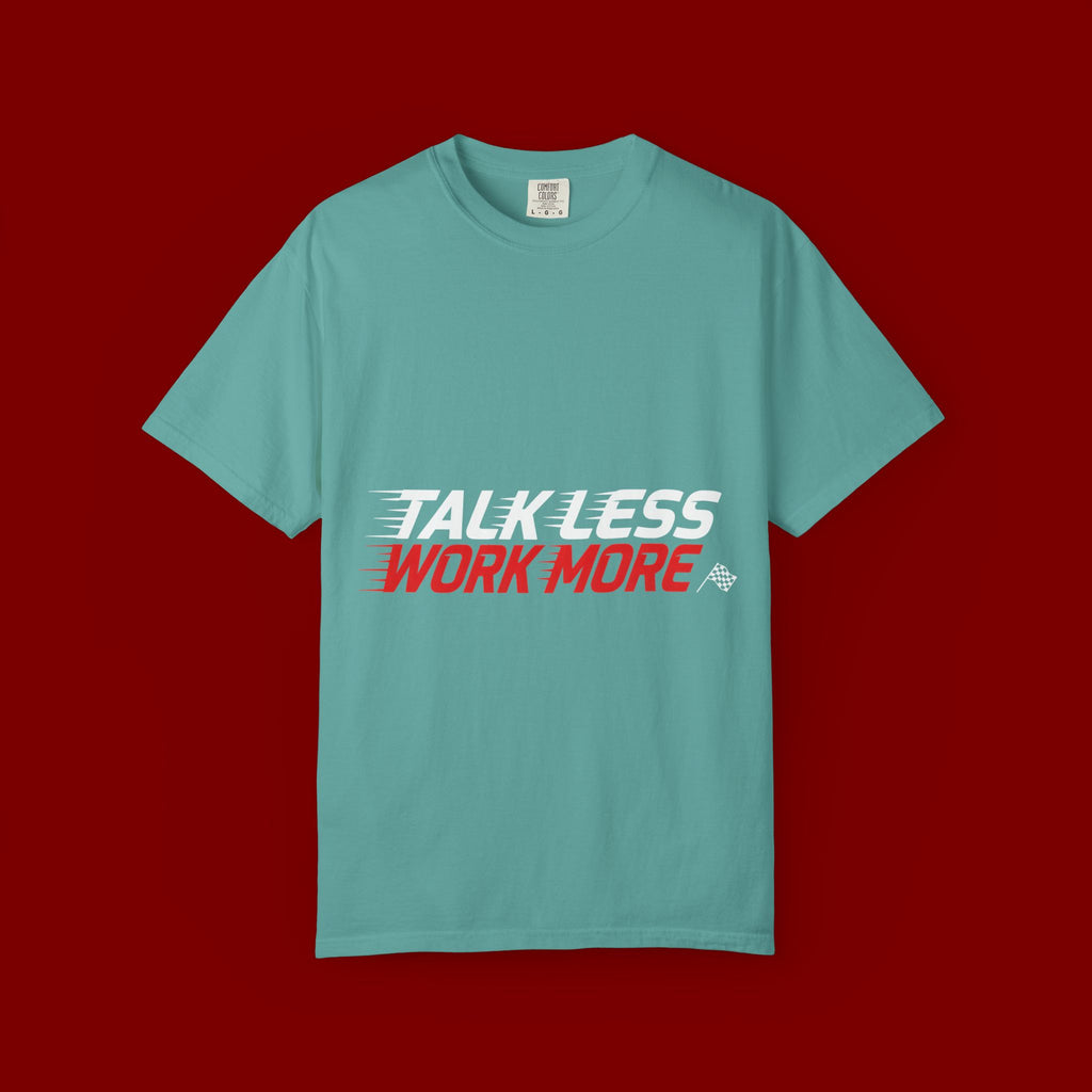 Work More Graphic T-Shirt — Bold Red Minimalist Slogan Tee