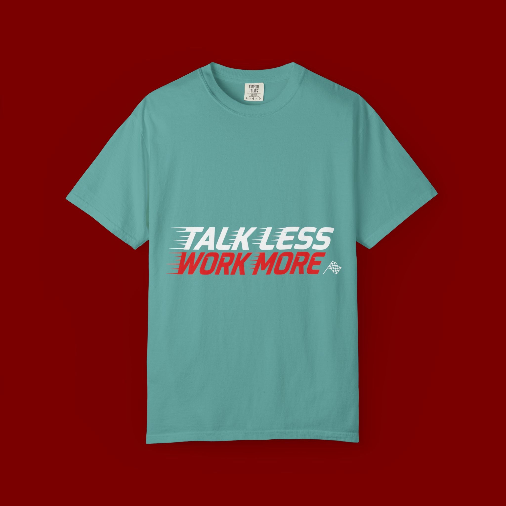 Work More Graphic T-Shirt — Bold Red Minimalist Slogan Tee