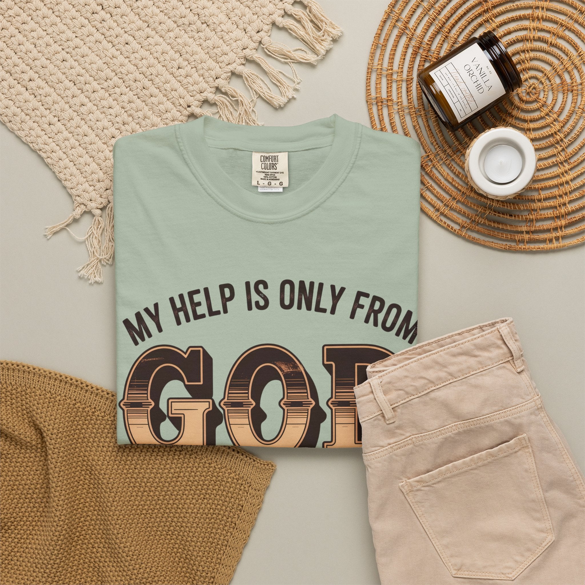 Christian T-Shirt — “My Help Is Only From God, The Creator of Heavens & Earth” Retro Faith Tee