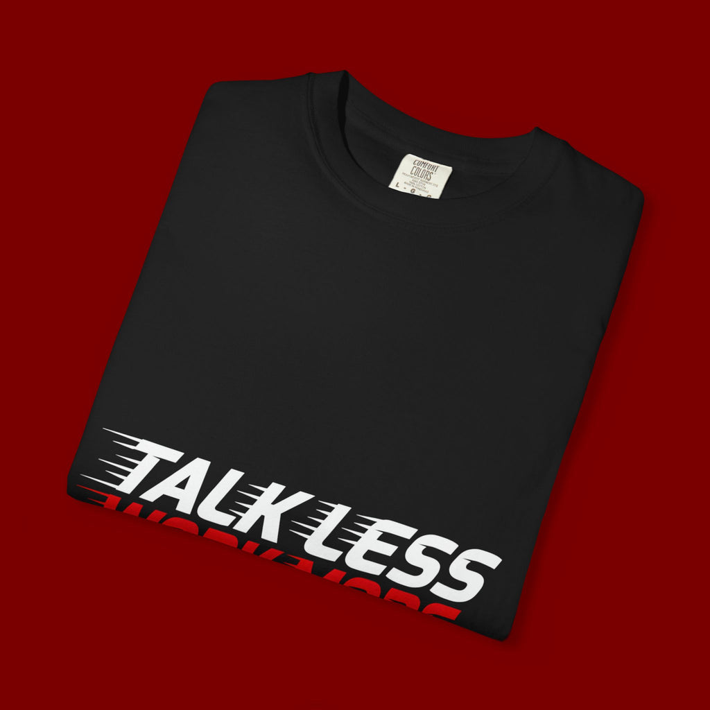 Work More Graphic T-Shirt — Bold Red Minimalist Slogan Tee