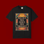 T-Shirt — Retro Sunset Floral Graphic “Play On It, Pray Over It, Pray Through It”