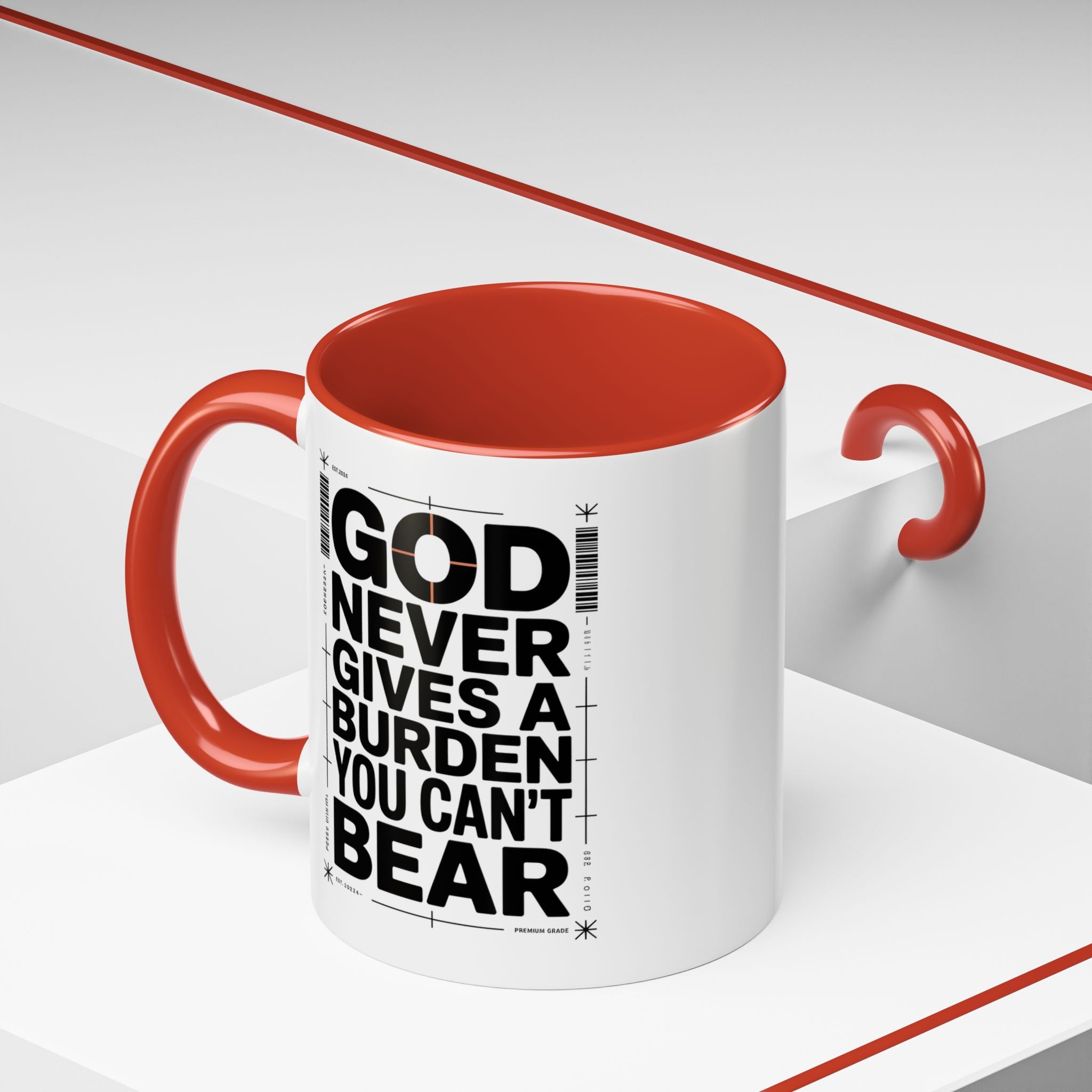 Inspirational Accent Mug – “God Never Gives a Burden You Can’t Bear”