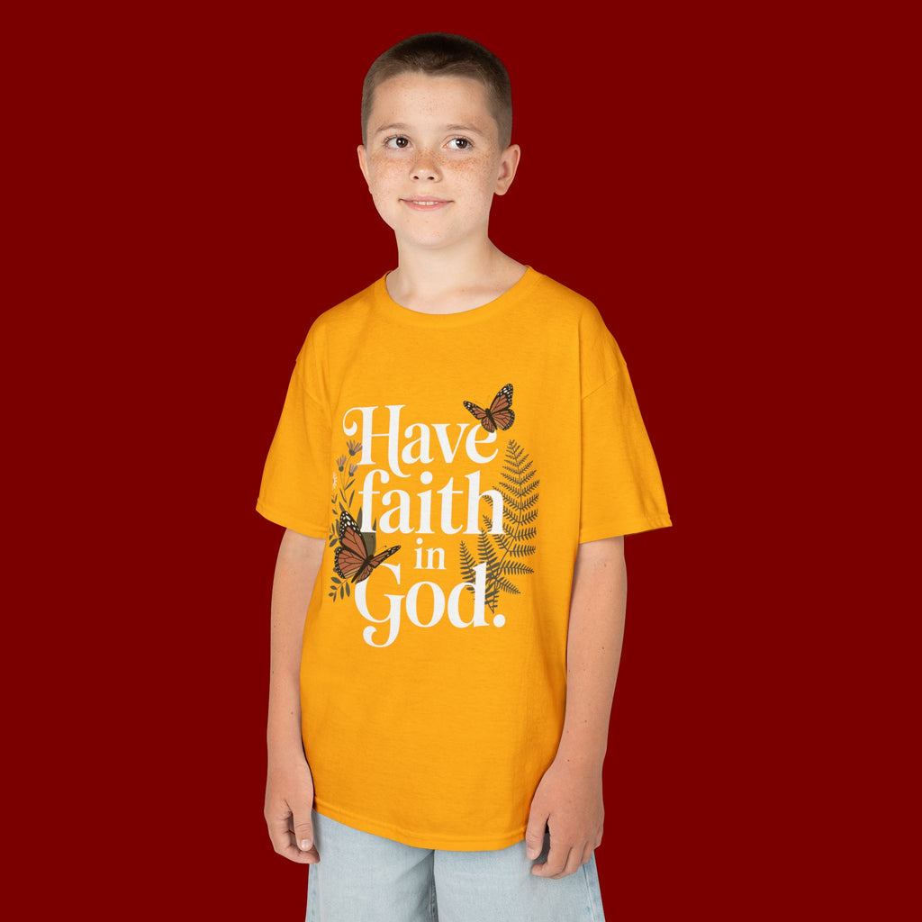 Kids Tee — "Have Faith in God" Floral Christian Youth T‑Shirt