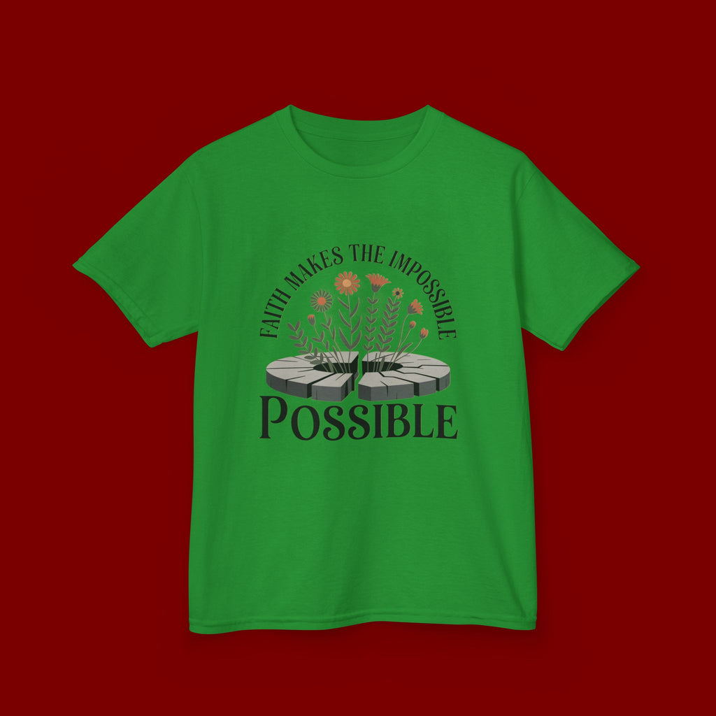 Kids Tee — “Faith Makes the Impossible Possible” Floral Inspirational Shirt