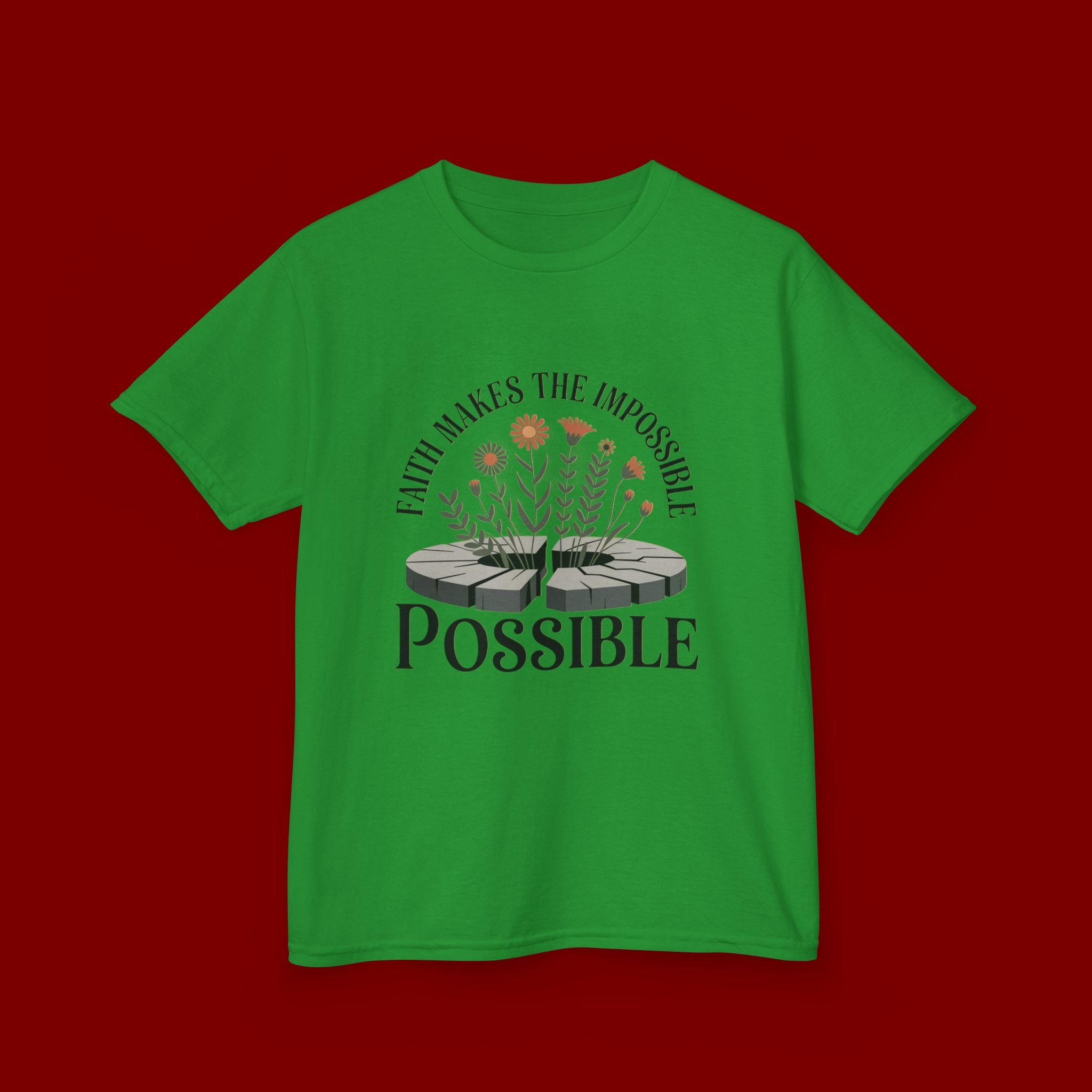 Kids Tee — “Faith Makes the Impossible Possible” Floral Inspirational Shirt