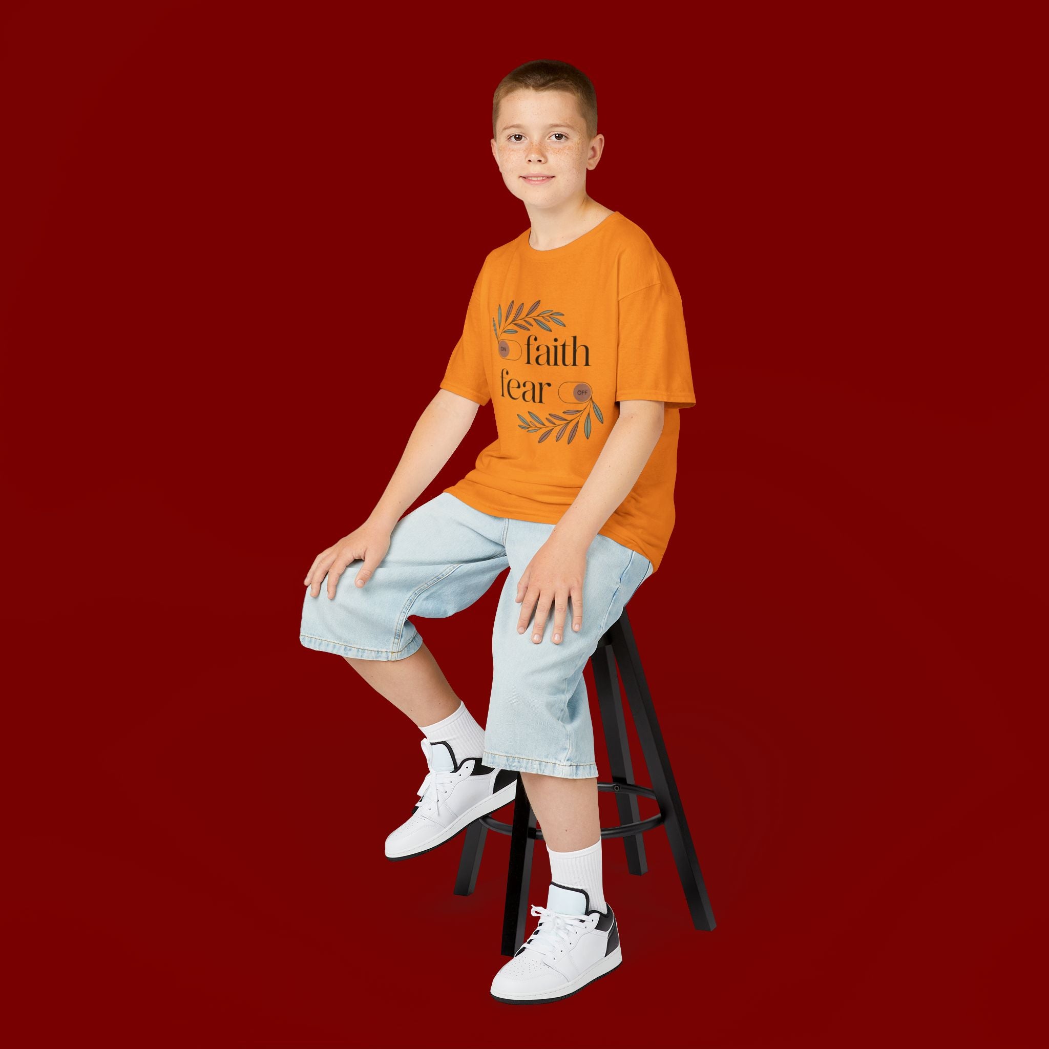Faith Over Fear Kids T‑Shirt — Floral Inspirational Tee for Boys & Girls