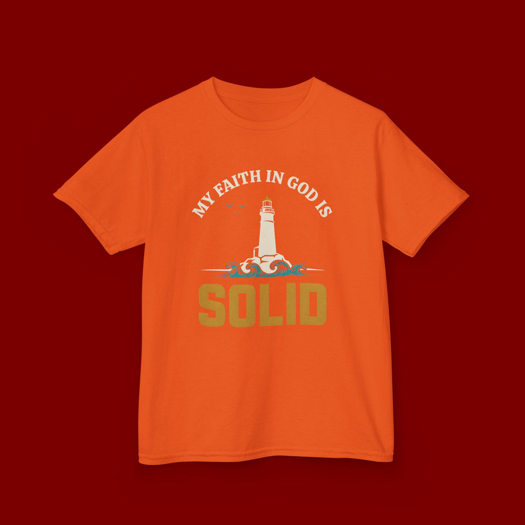Kids T-Shirt — “My Faith in God is Solid” Lighthouse Christian Tee